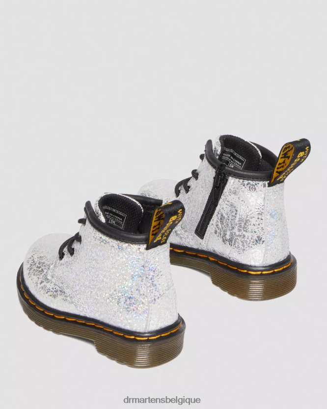 chaussure être Dr. Martens enfants bottes à lacets métallisées froissées 1460 pour bébé froissé disco métallisé gris 6RFZX0399