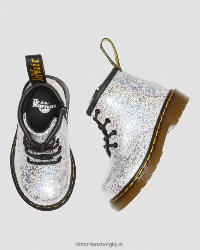 chaussure être Dr. Martens enfants bottes à lacets métallisées froissées 1460 pour bébé froissé disco métallisé gris 6RFZX0399