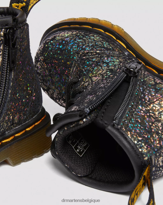 chaussure être Dr. Martens enfants bottes à lacets métallisées froissées 1460 pour bébé froissé disco noir 6RFZX0400