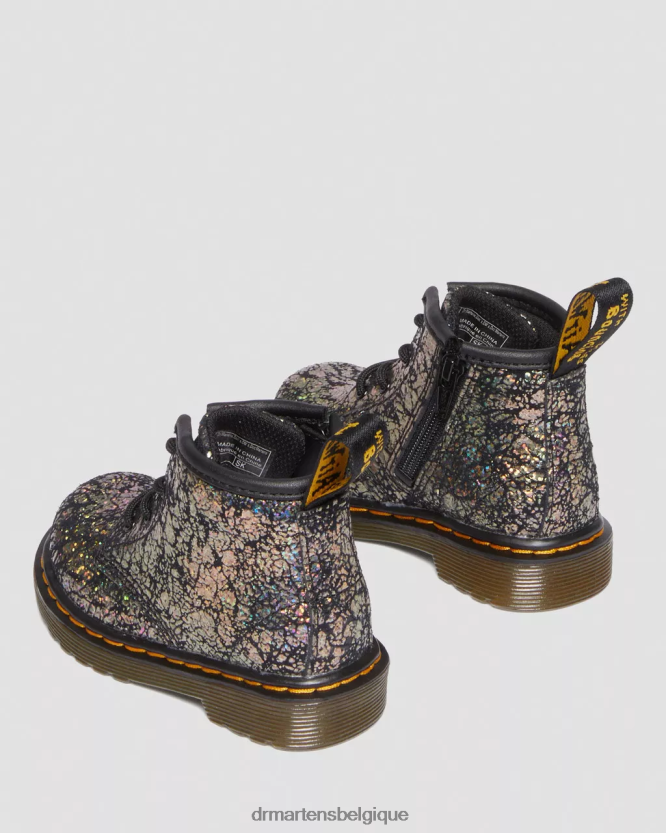 chaussure être Dr. Martens enfants bottes à lacets métallisées froissées 1460 pour bébé froissé disco noir 6RFZX0400