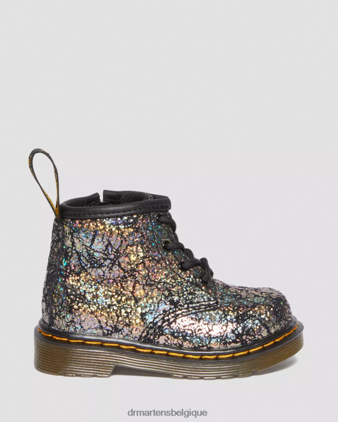 chaussure être Dr. Martens enfants bottes à lacets métallisées froissées 1460 pour bébé froissé disco noir 6RFZX0400
