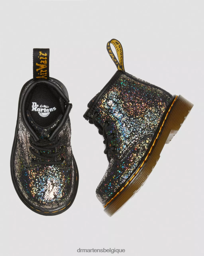 chaussure être Dr. Martens enfants bottes à lacets métallisées froissées 1460 pour bébé froissé disco noir 6RFZX0400