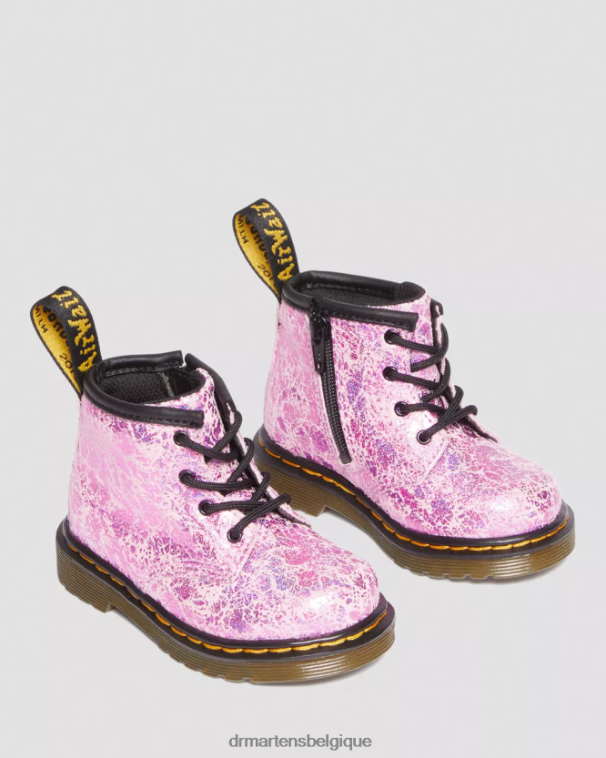 chaussure être Dr. Martens enfants bottes à lacets métallisées froissées 1460 pour bébé froissé disco rose 6RFZX0398
