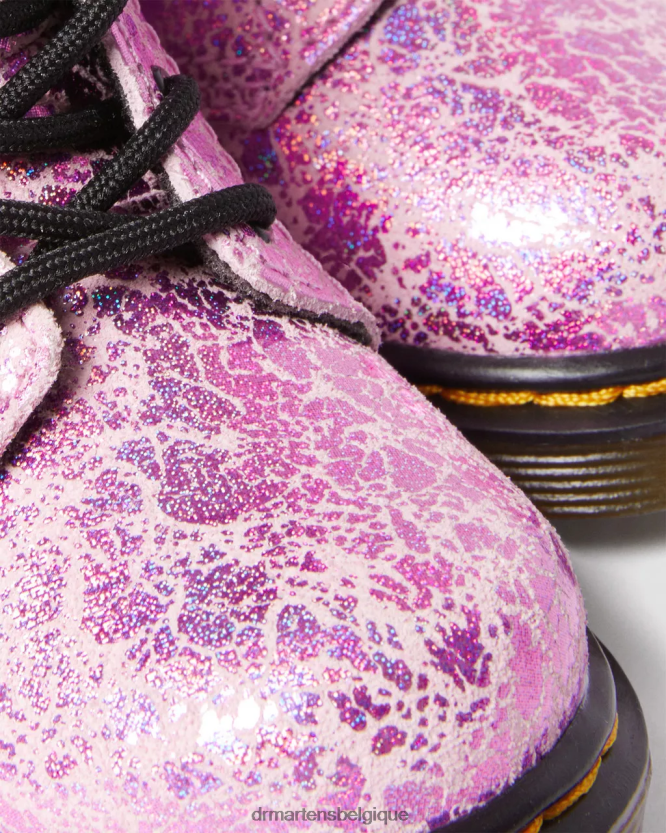 chaussure être Dr. Martens enfants bottes à lacets métallisées froissées 1460 pour bébé froissé disco rose 6RFZX0398
