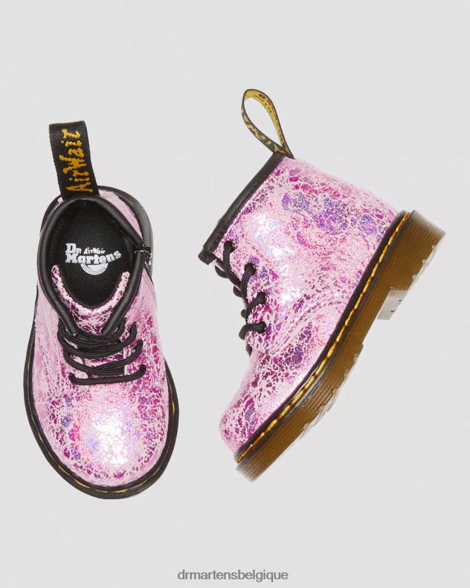 chaussure être Dr. Martens enfants bottes à lacets métallisées froissées 1460 pour bébé froissé disco rose 6RFZX0398