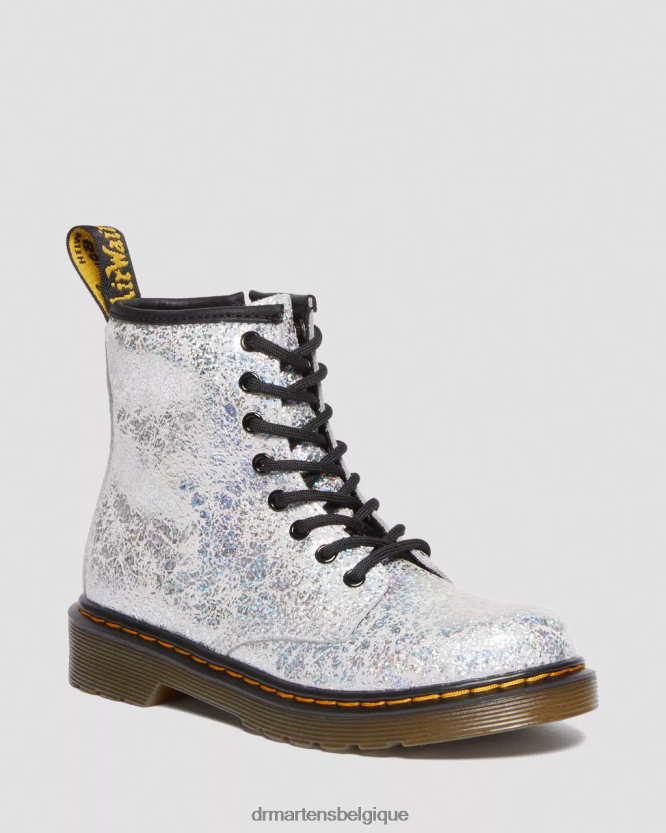 chaussure être Dr. Martens enfants bottes à lacets métallisées froissées junior 1460 froissé disco métallisé gris 6RFZX0457