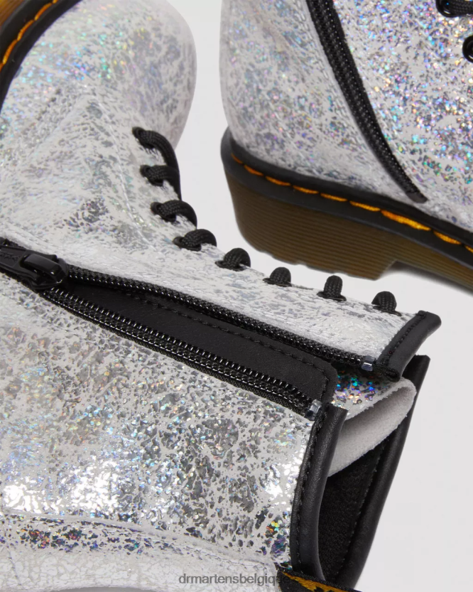 chaussure être Dr. Martens enfants bottes à lacets métallisées froissées junior 1460 froissé disco métallisé gris 6RFZX0457