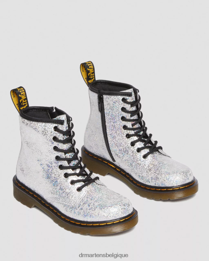chaussure être Dr. Martens enfants bottes à lacets métallisées froissées junior 1460 froissé disco métallisé gris 6RFZX0457