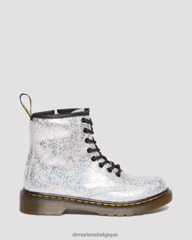chaussure être Dr. Martens enfants bottes à lacets métallisées froissées junior 1460 froissé disco métallisé gris 6RFZX0457