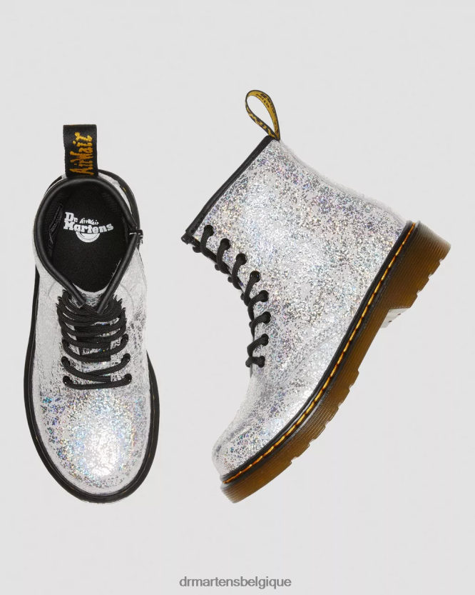 chaussure être Dr. Martens enfants bottes à lacets métallisées froissées junior 1460 froissé disco métallisé gris 6RFZX0457
