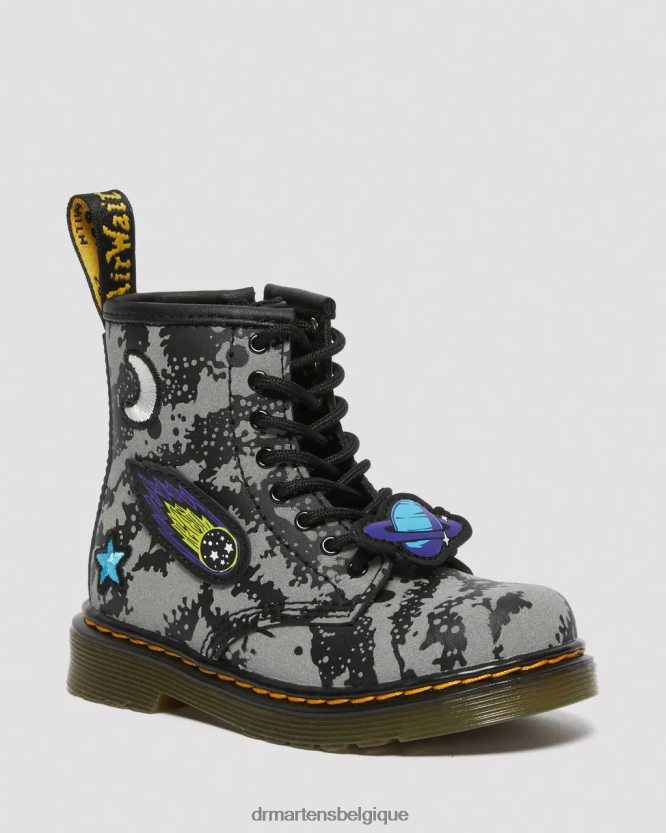 chaussure être Dr. Martens enfants bottes à lacets réfléchissantes Space 1460 pour tout-petit hydro noir et gris 6RFZX0413