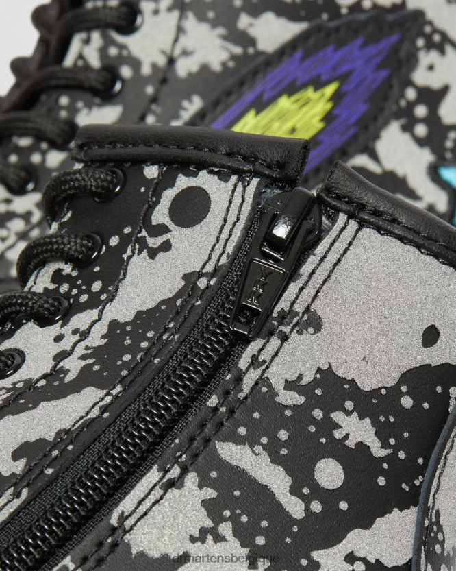 chaussure être Dr. Martens enfants bottes à lacets réfléchissantes Space 1460 pour tout-petit hydro noir et gris 6RFZX0413