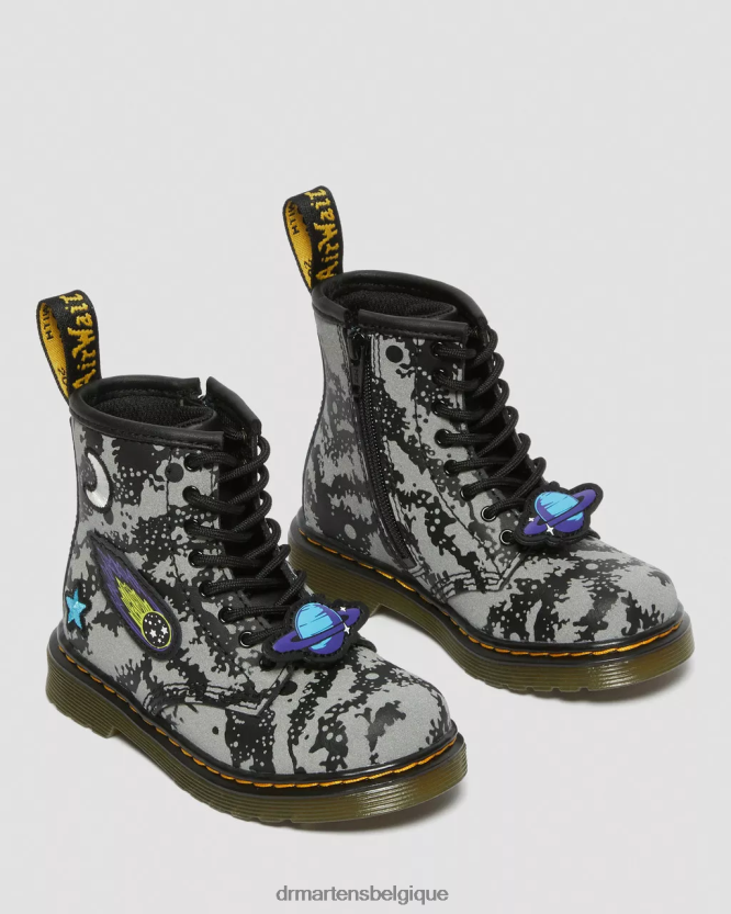 chaussure être Dr. Martens enfants bottes à lacets réfléchissantes Space 1460 pour tout-petit hydro noir et gris 6RFZX0413