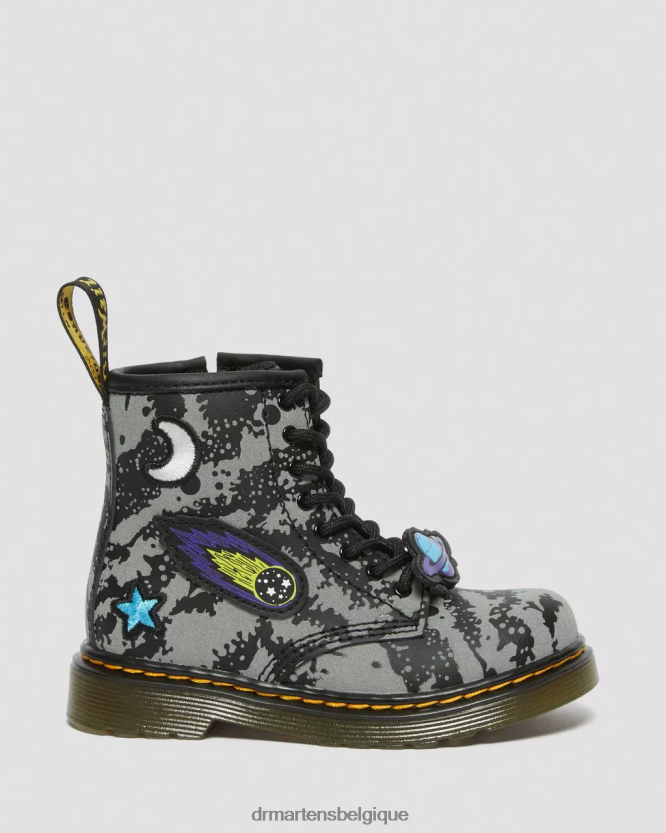 chaussure être Dr. Martens enfants bottes à lacets réfléchissantes Space 1460 pour tout-petit hydro noir et gris 6RFZX0413