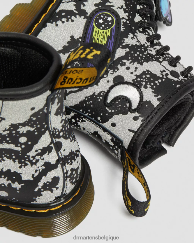 chaussure être Dr. Martens enfants bottes à lacets réfléchissantes Space 1460 pour tout-petit hydro noir et gris 6RFZX0413