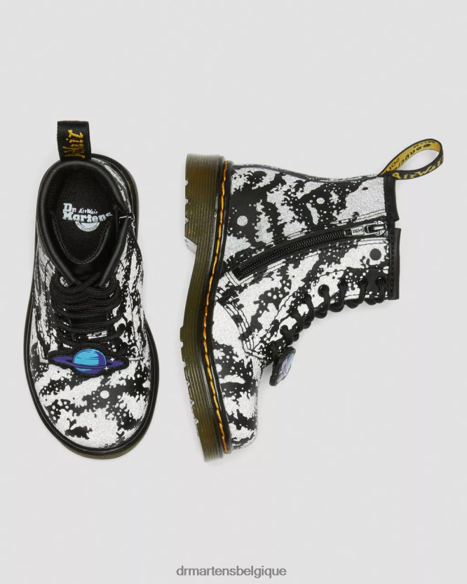 chaussure être Dr. Martens enfants bottes à lacets réfléchissantes Space 1460 pour tout-petit hydro noir et gris 6RFZX0413
