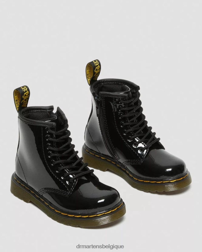 chaussure être Dr. Martens enfants bottines à lacets en cuir verni 1460 pour enfant Lucido noir et lampe vernie 6RFZX0404