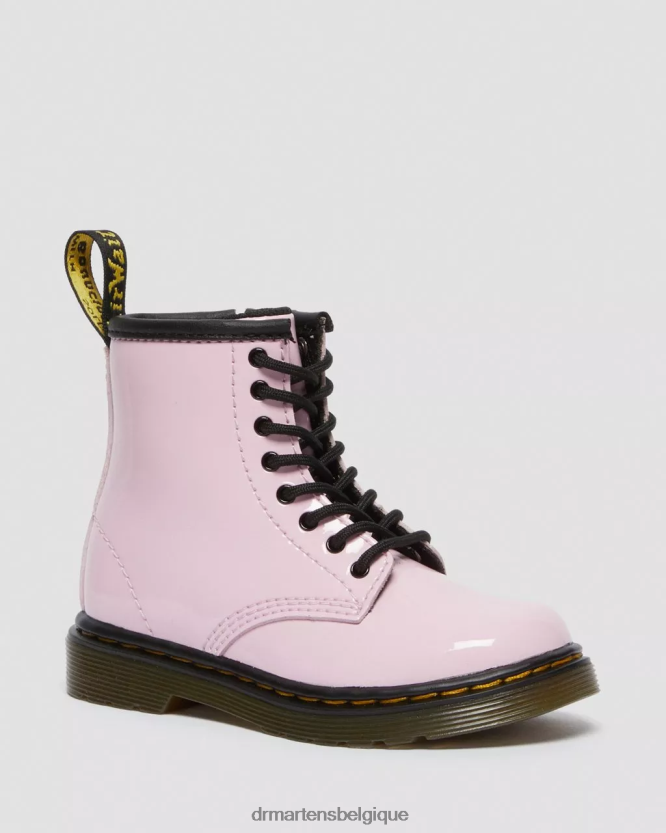 chaussure être Dr. Martens enfants bottines à lacets en cuir verni 1460 pour enfant Lucido rose pâle et lampe vernie 6RFZX0407