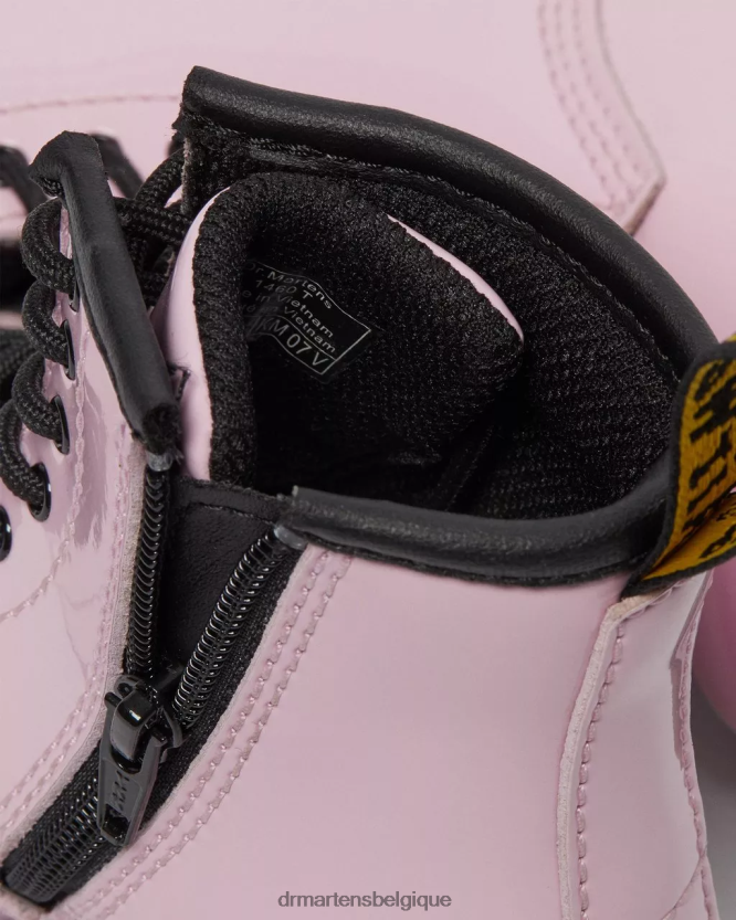 chaussure être Dr. Martens enfants bottines à lacets en cuir verni 1460 pour enfant Lucido rose pâle et lampe vernie 6RFZX0407