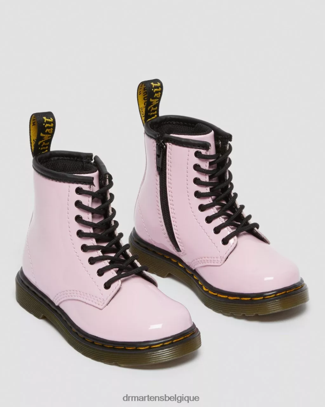 chaussure être Dr. Martens enfants bottines à lacets en cuir verni 1460 pour enfant Lucido rose pâle et lampe vernie 6RFZX0407