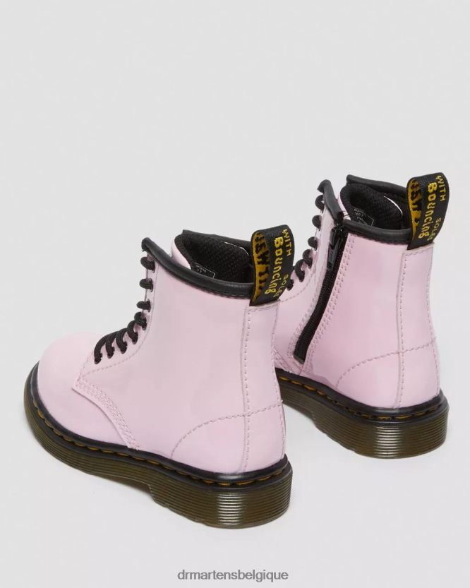 chaussure être Dr. Martens enfants bottines à lacets en cuir verni 1460 pour enfant Lucido rose pâle et lampe vernie 6RFZX0407