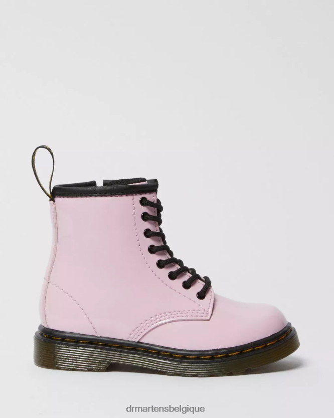 chaussure être Dr. Martens enfants bottines à lacets en cuir verni 1460 pour enfant Lucido rose pâle et lampe vernie 6RFZX0407