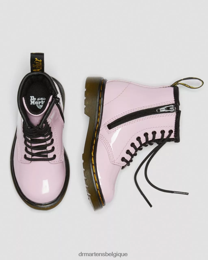 chaussure être Dr. Martens enfants bottines à lacets en cuir verni 1460 pour enfant Lucido rose pâle et lampe vernie 6RFZX0407