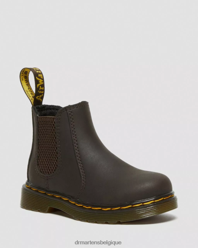 chaussure être Dr. Martens enfants bottines chelsea en cuir wildhorse 2976 pour tout-petit Lampe cheval sauvage marron foncé 6RFZX0402