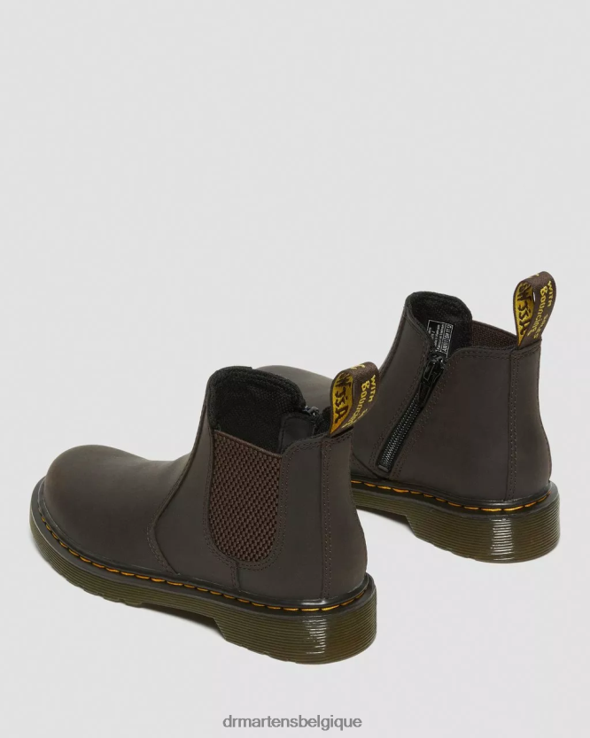 chaussure être Dr. Martens enfants bottines chelsea en cuir wildhorse junior 2976 Lampe cheval sauvage marron foncé 6RFZX0431