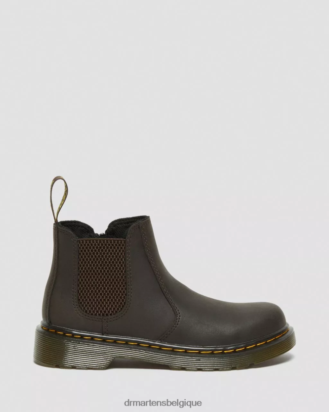 chaussure être Dr. Martens enfants bottines chelsea en cuir wildhorse junior 2976 Lampe cheval sauvage marron foncé 6RFZX0431
