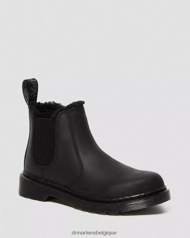 chaussure être Dr. Martens enfants bottines chelsea junior 2976 doublées de fausse fourrure république noire wp 6RFZX0439
