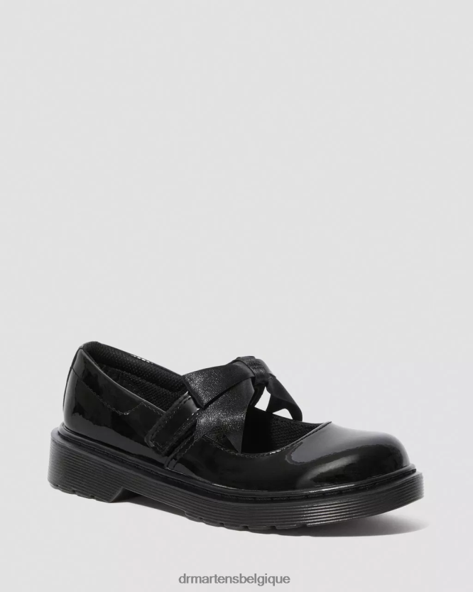 chaussure être Dr. Martens enfants chaussures mary jane en cuir verni junior maccy ii Lucido noir et lampe vernie 6RFZX0435