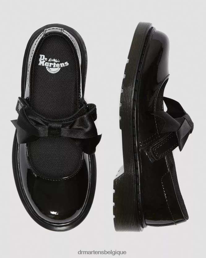 chaussure être Dr. Martens enfants chaussures mary jane en cuir verni junior maccy ii Lucido noir et lampe vernie 6RFZX0435