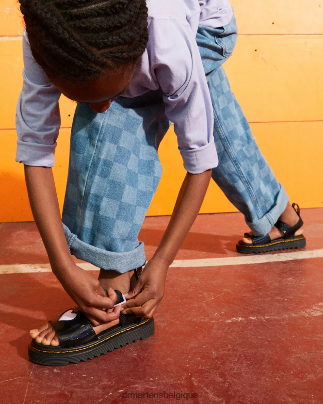 chaussure être Dr. Martens enfants sandales à bride cœur scintillantes Marlowe junior galaxie noire scintillante 6RFZX0454