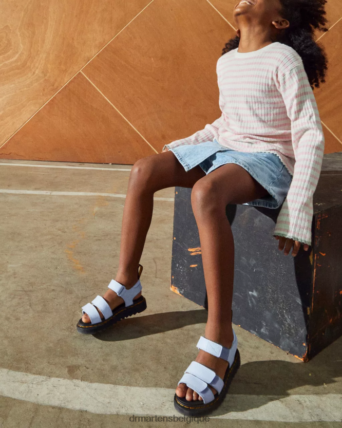 chaussure être Dr. Martens enfants sandales à brides en cuir junior klaire athena Athéna bleue zen 6RFZX0446