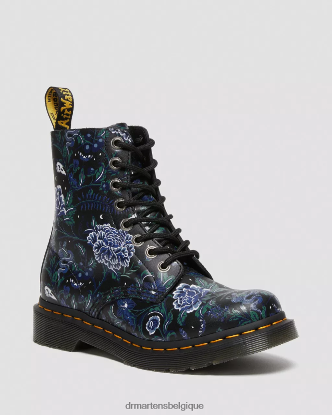 chaussure être Dr. Martens femmes 1460 pascal - bottes à lacets à fleurs mystiques revers d'ombre florale fantôme noir 6RFZX088