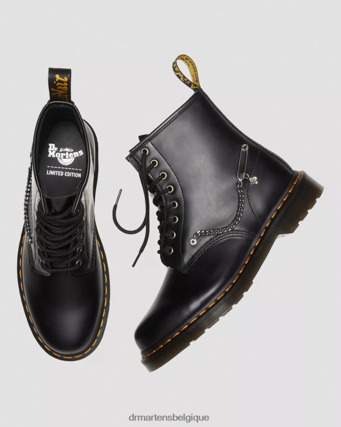 chaussure être Dr. Martens femmes Bottines à lacets en cuir 1460 Swarovski noir lisse 6RFZX073