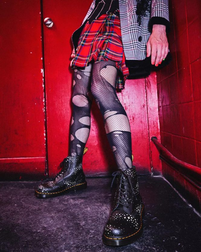 chaussure être Dr. Martens femmes Bottines à lacets en cuir 1460 pascal stars revers d'ombre florale fantôme noir 6RFZX0114