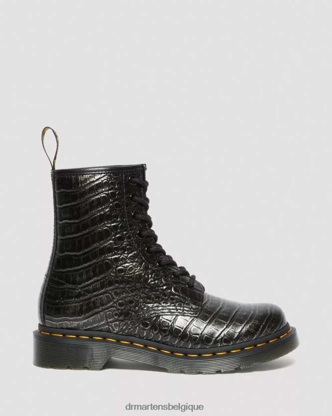 chaussure être Dr. Martens femmes Bottines à lacets en cuir embossé croco 1460 croco sauvage en bronze à canon 6RFZX0163
