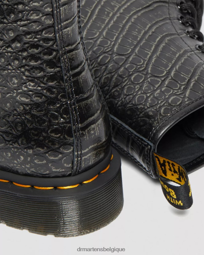 chaussure être Dr. Martens femmes Bottines à lacets en cuir embossé croco 1460 croco sauvage en bronze à canon 6RFZX0163