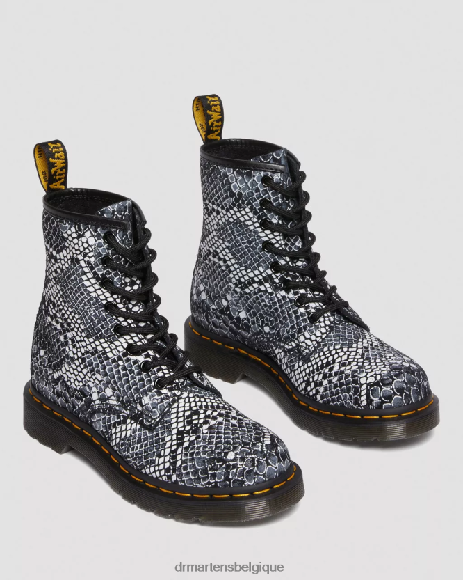 chaussure être Dr. Martens femmes Bottines à lacets en cuir à imprimé serpent 1460 imprimé boa classique serpent gris 6RFZX0142