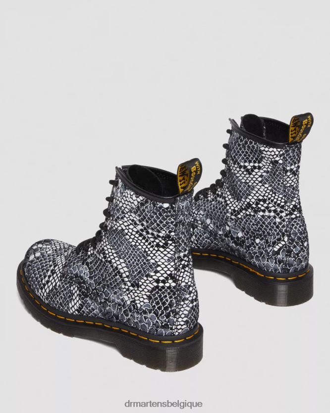 chaussure être Dr. Martens femmes Bottines à lacets en cuir à imprimé serpent 1460 imprimé boa classique serpent gris 6RFZX0142