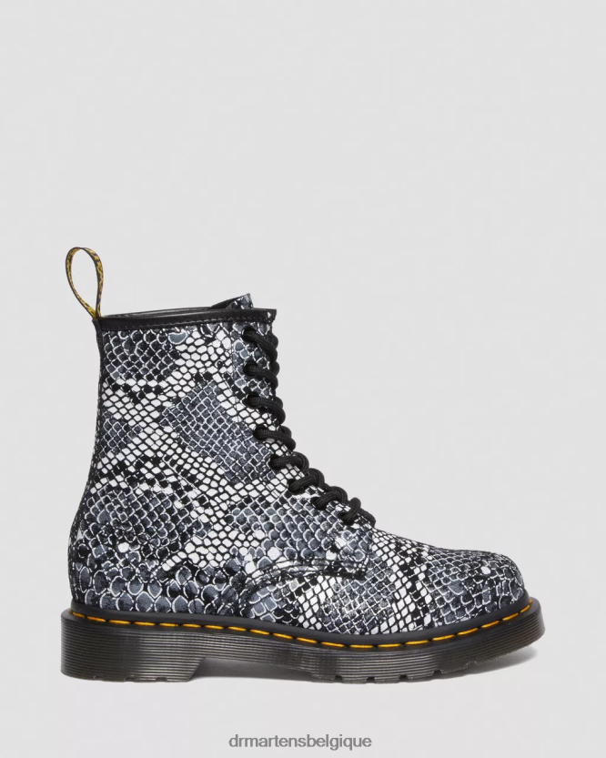 chaussure être Dr. Martens femmes Bottines à lacets en cuir à imprimé serpent 1460 imprimé boa classique serpent gris 6RFZX0142