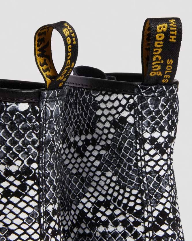 chaussure être Dr. Martens femmes Bottines à lacets en cuir à imprimé serpent 1460 imprimé boa classique serpent gris 6RFZX0142