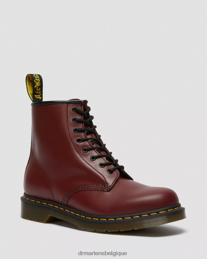 chaussure être Dr. Martens femmes Bottines à lacets en cuir lisse 1460 rouge cerise lisse 6RFZX060
