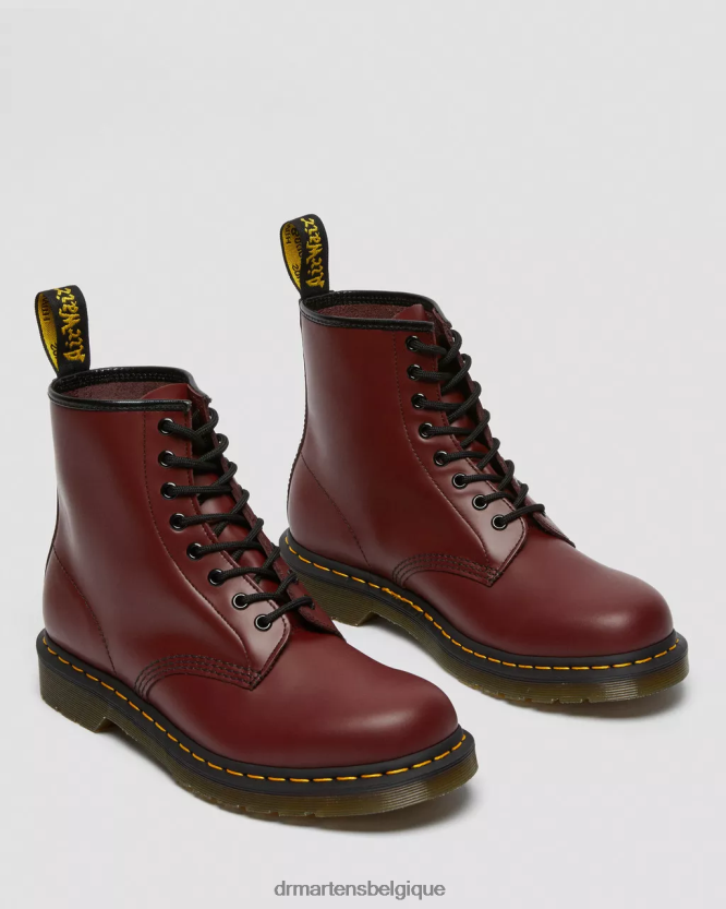 chaussure être Dr. Martens femmes Bottines à lacets en cuir lisse 1460 rouge cerise lisse 6RFZX060