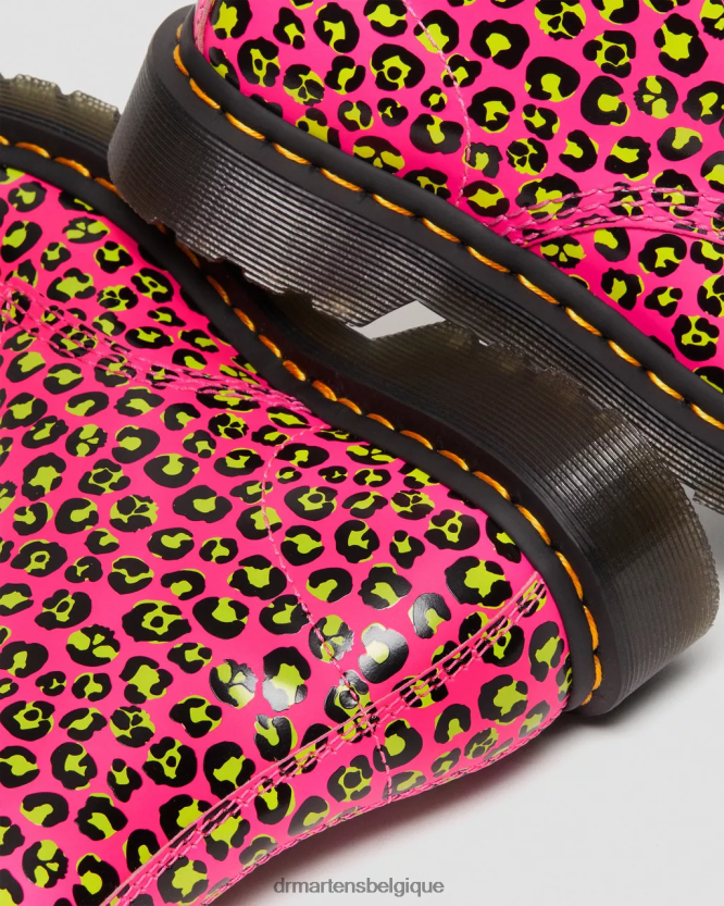 chaussure être Dr. Martens femmes Bottines à lacets en cuir lisse léopard 1460 rose lisse 6RFZX0117