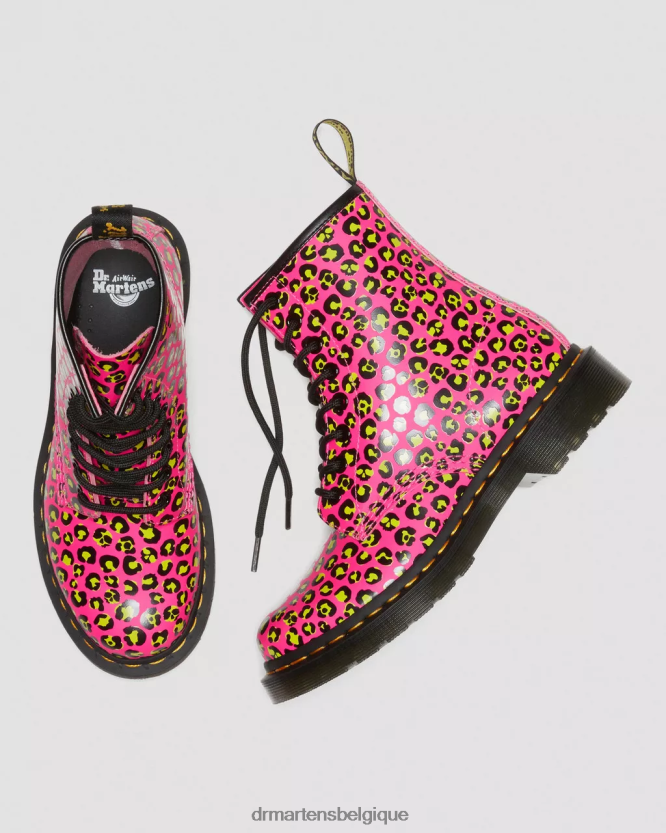chaussure être Dr. Martens femmes Bottines à lacets en cuir lisse léopard 1460 rose lisse 6RFZX0117