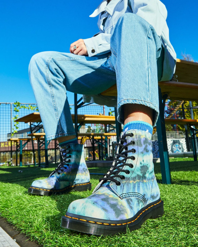 chaussure être Dr. Martens femmes Bottines à lacets en cuir tie-dye 1460 pascal bleu 6RFZX0195