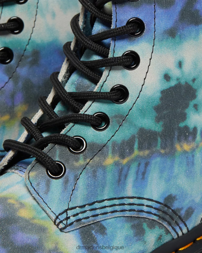 chaussure être Dr. Martens femmes Bottines à lacets en cuir tie-dye 1460 pascal bleu 6RFZX0195